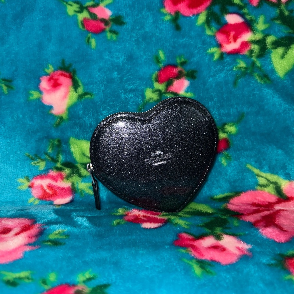Coach Heart Coin Case Gunmetal